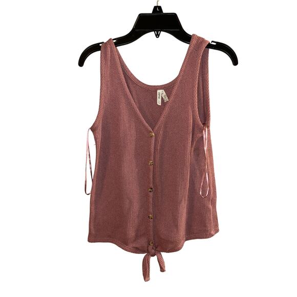 Mudd Tank Top S Womens Y2K 90s Style Waffle Knit Fitted Button Down Tie Mauve - Picture 1 of 5